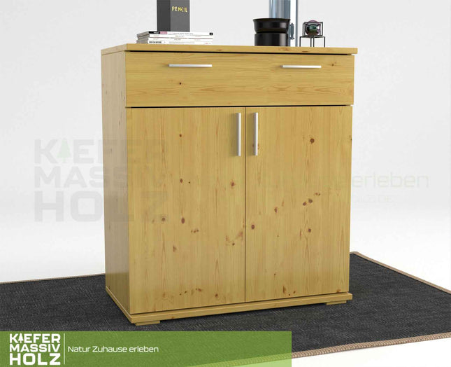 Nobis Kommode Sideboard | 1-Schublade | 2-Türig | 90cm hoch | 100% Bio Kiefer Massivholz