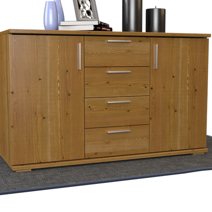 Nobis Kommode Sideboard | Anrichte | 4-Schubladen - 2-Türig | 100% Bio Kiefer Massivholz