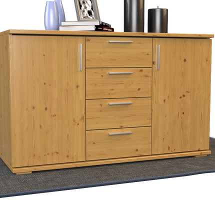 Nobis Kommode Sideboard | Anrichte | 4-Schubladen - 2-Türig | 100% Bio Kiefer Massivholz