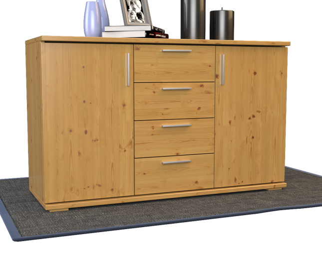 Nobis Kommode Sideboard | Anrichte | 4-Schubladen - 2-Türig | 100% Bio Kiefer Massivholz