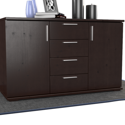 Nobis Kommode Sideboard | Anrichte | 4-Schubladen - 2-Türig | 100% Bio Kiefer Massivholz