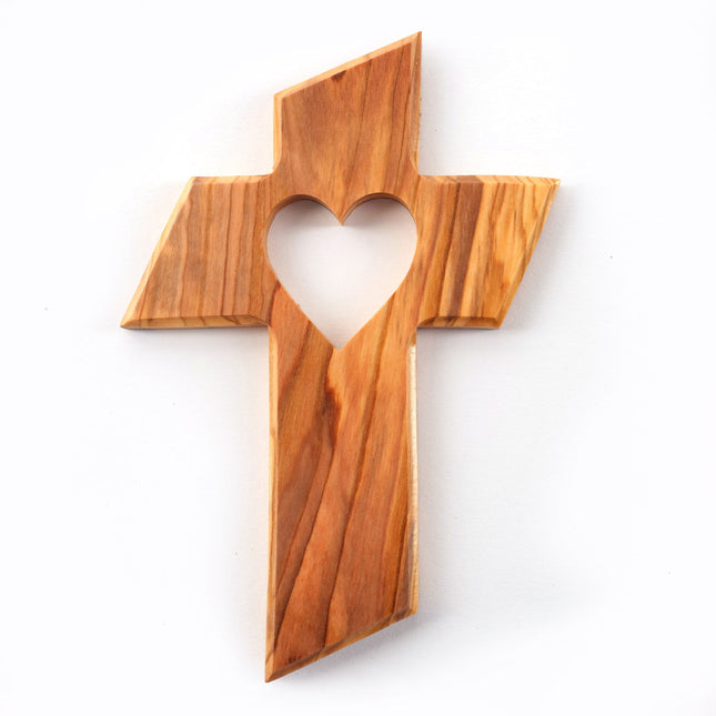 Olivenholz Kreuz mit Herz (13 cm) | Wandkreuz als Geschenk zur Taufe, Kommunion oder Geburt