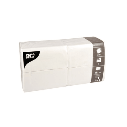 PAPSTAR Servietten 1-lagig 33x33 cm, 1/8-Falz, weiß | Folie (500 Stück)