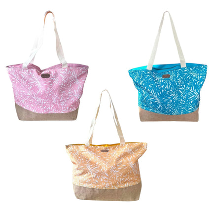 XL Strandtasche » Sommer Tasche Palmenblätter Aruba » große Familien Handtasche ca. 53 x 34 cm » Palmenblatt Optik Tasche » Badetasche mit Reißverschluss