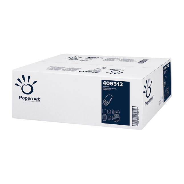 Papernet W-Falz, 3-lg Zellstoff, 20x115 Bl., 22x32cm  SUPERIOR  White Wave | Karton (20 Packungen)