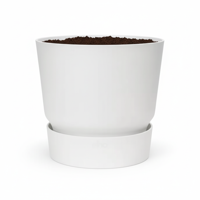 Pflanztopf Greenville Round Weiß – D20cm x H18cm – Moderner Blumentopf mit Wasserspeicher – Für Innen & Außen – Aus recyceltem Kunststoff – Mattweiß