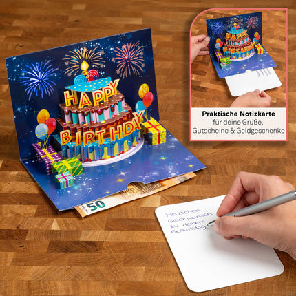 Buntes Geburtstagsfeuerwerk mit Musik & Licht Pop-Up Karte