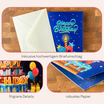 Buntes Geburtstagsfeuerwerk mit Musik & Licht Pop-Up Karte