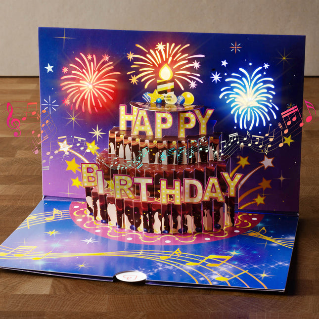 Geburtstagsfeuerwerk mit Musik & Licht Pop-Up Karte