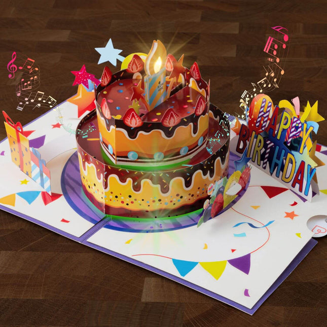 Geburtstagstorte mit Musik & Licht Pop-Up Karte