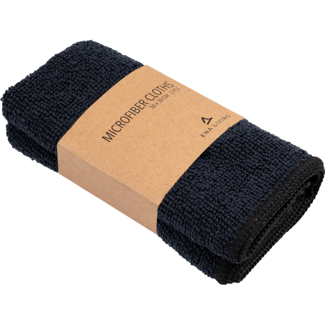 ENA Living Mikrofasertuch im 2'er Set, 30x30 cm, Schwarz   | Packung (2 Stück)
