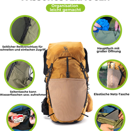 Qunature 25L Wanderrucksack atmungsaktiv - mit abnehmbarer Tasche & Seitenzugang