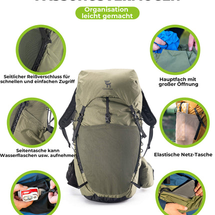 Qunature 25L Wanderrucksack atmungsaktiv - mit abnehmbarer Tasche & Seitenzugang