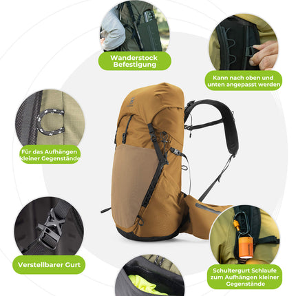 Qunature 25L Wanderrucksack atmungsaktiv - mit abnehmbarer Tasche & Seitenzugang