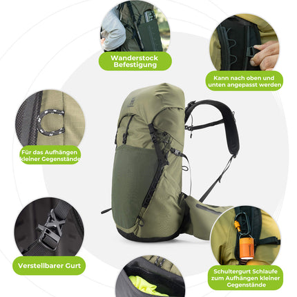 Qunature 25L Wanderrucksack atmungsaktiv - mit abnehmbarer Tasche & Seitenzugang