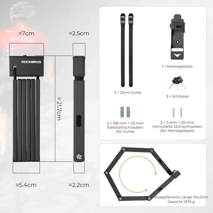 ROCKBROS Faltschloss Fahrradschloss 104 cm Faltbares