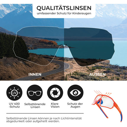ROCKBROS Kinder Fahrradbrille UV400-Schutz Selbsttönend Sonnenbrille