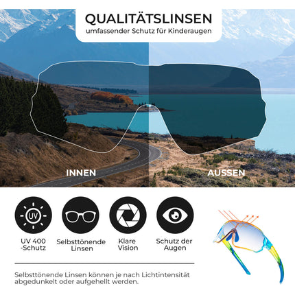 ROCKBROS Kinder Fahrradbrille UV400-Schutz Selbsttönend Sonnenbrille
