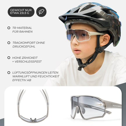ROCKBROS Kinder Fahrradbrille UV400-Schutz Selbsttönend Sonnenbrille