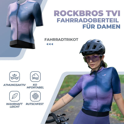 ROCKBROS TVI Damen Kurzarm-Radtrikot Sommer Schnelltrocknend mit 3 Taschen