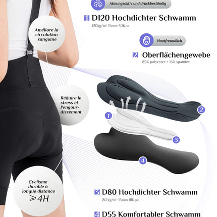 ROCKBROS TVI Fahrradhose Damen mit abnehmbaren Kurz Radsport Trägerhose
