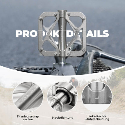 ROCKBROS Fahrradpedale aus Titanlegierung 3-Lager MTB-Pedale Plattform 9/16 Zoll
