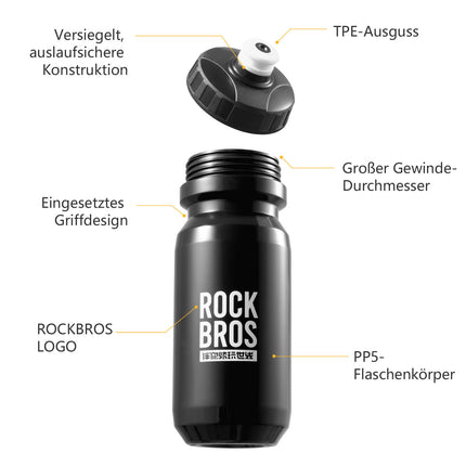 ROCKBROS Fahrrad Trinkflasche 600ml Trinkflasche BPA-Frei Auslaufsichere Flasche