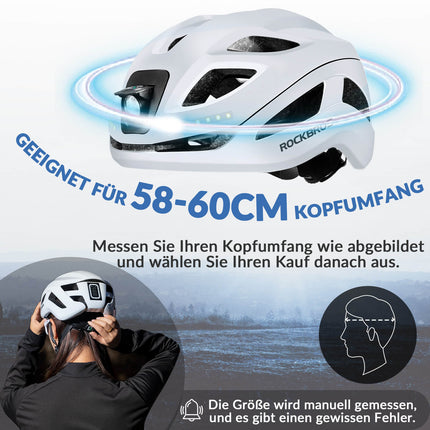 ROCKBROS Fahrradhelm mit Licht, mit USB 1800 mAh Atmungsaktiv 58-60 cm