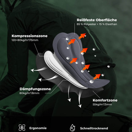 Fahrradhose Lang Gepolstert Nahtlos Schnelltrocknend Herren