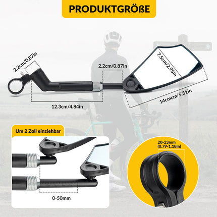 Fahrradspiegel Rückspiegel 360°Drehbar Klappbar für Lenker 20–23mm