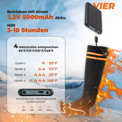 ROCKBROS Sportsocken Fahrradsocken Winter Heizsocken Wiederaufladbar 5000mAh