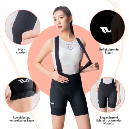 TVI Damen Trägerhose Fahrradhose Gepolstert Schnell Trocknende