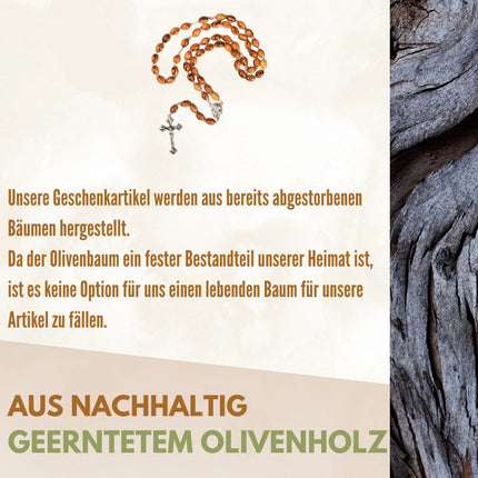 Rosenkranz mit ovalen Perlen aus Metall & Erde | Gebetskette mit Kreuz als Geschenk zur Taufe, Kommunion & Firmung