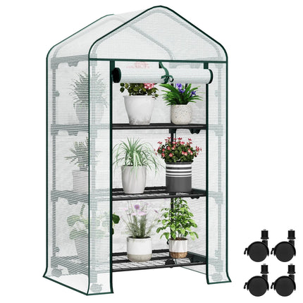 Gewächshaus mit Rollen & 3 Ablagen – kleines Tomatenhaus Outdoor 130/163cm – Garten Frühbeet mit PE