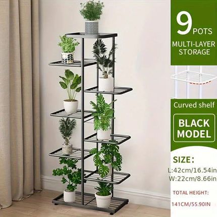 Pflanzenregal Metall schwarz mit 6/7/8 Ebenen – Blumenständer Eisen Pflanzständer für drinnen & draußen