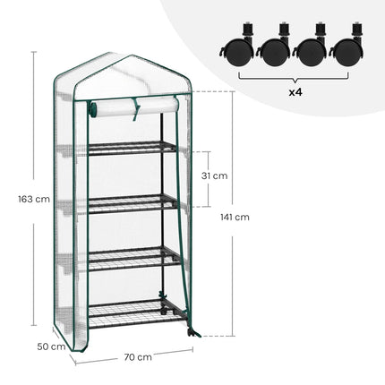 Gewächshaus mit Rollen & 3 Ablagen – kleines Tomatenhaus Outdoor 130/163cm – Garten Frühbeet mit PE