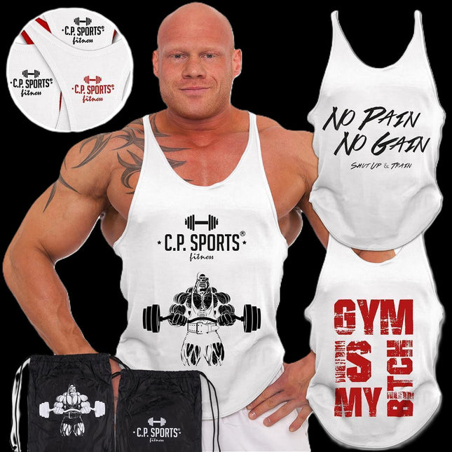 Tank Top - 3xStück / Oder Einzeln +Turnbeutel - Weiß - C.P. Sports - S710