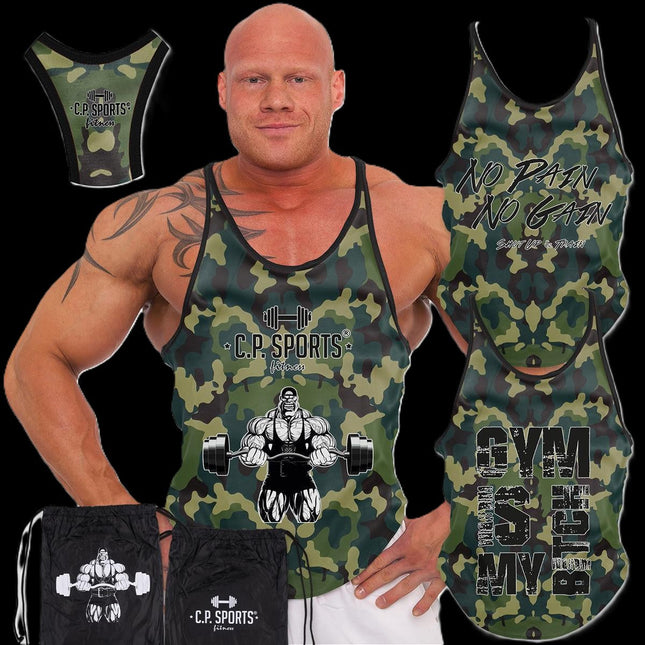 Tank Top - 3xStück / Oder Einzeln +Turnbeutel - Camouflage Grün - C.P. Sports - S710