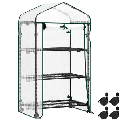 Gewächshaus mit Rollen & 3 Ablagen – kleines Tomatenhaus Outdoor 130/163cm – Garten Frühbeet mit PE