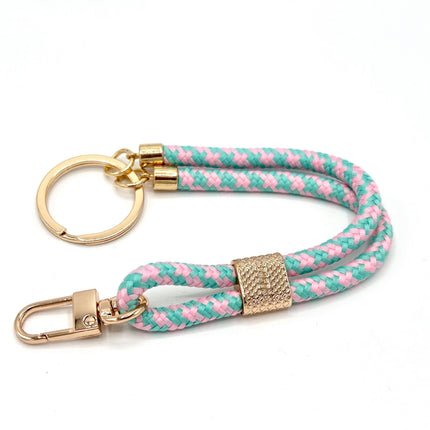 Schlüsselanhänger aus Seil mit Karabiner Rosa/Mint