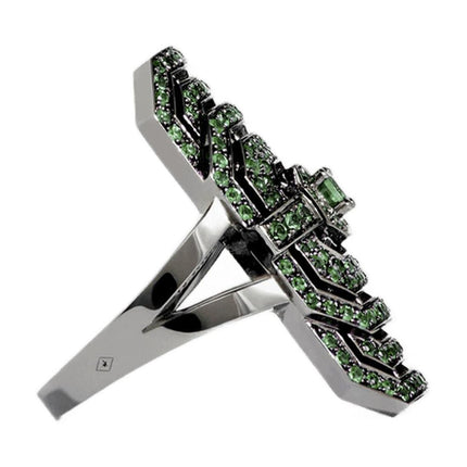 Ring My Way aus Silber in schwarz und Tsavoriten