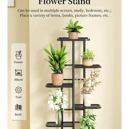 Pflanzenregal Metall schwarz mit 6/7/8 Ebenen – Blumenständer Eisen Pflanzständer für drinnen & draußen