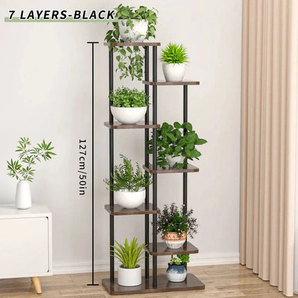Pflanzenregal Metall schwarz mit 6/7/8 Ebenen – Blumenständer Eisen Pflanzständer für drinnen & draußen