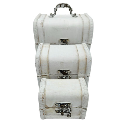 Schatzkiste Holzkiste mit Deckel Kiste weiß braun kleine Schatztruhe 3er Set