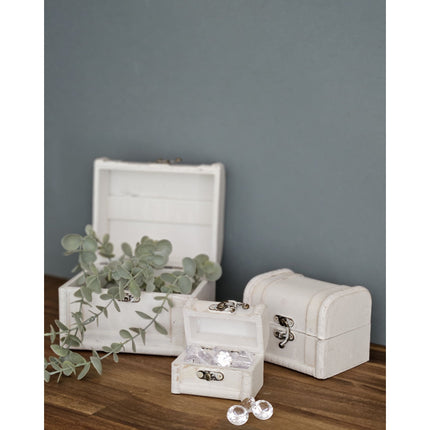 Schatzkiste Holzkiste mit Deckel Kiste weiß braun kleine Schatztruhe 3er Set