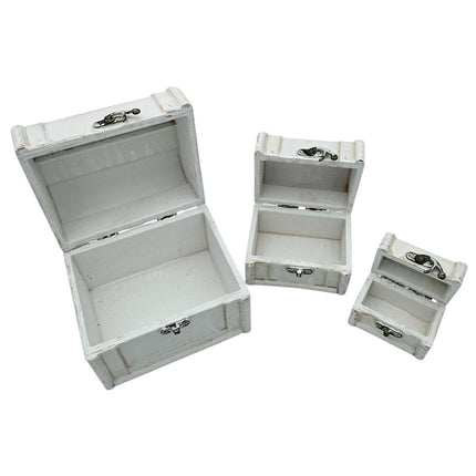 Schatzkiste Holzkiste mit Deckel Kiste weiß braun kleine Schatztruhe 3er Set