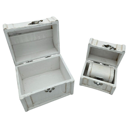 Schatzkiste Holzkiste mit Deckel Kiste weiß braun kleine Schatztruhe 3er Set