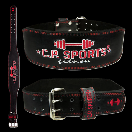 Gewichthebergürtel - Leder - Schwarz Rot C.P. Sports - T901