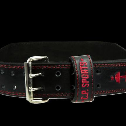 Gewichthebergürtel - Leder - Schwarz Rot C.P. Sports - T901