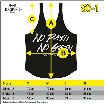 Tanktop "NO Pain NO Gain" verschieden Farben - C.P. Sports- S6-1